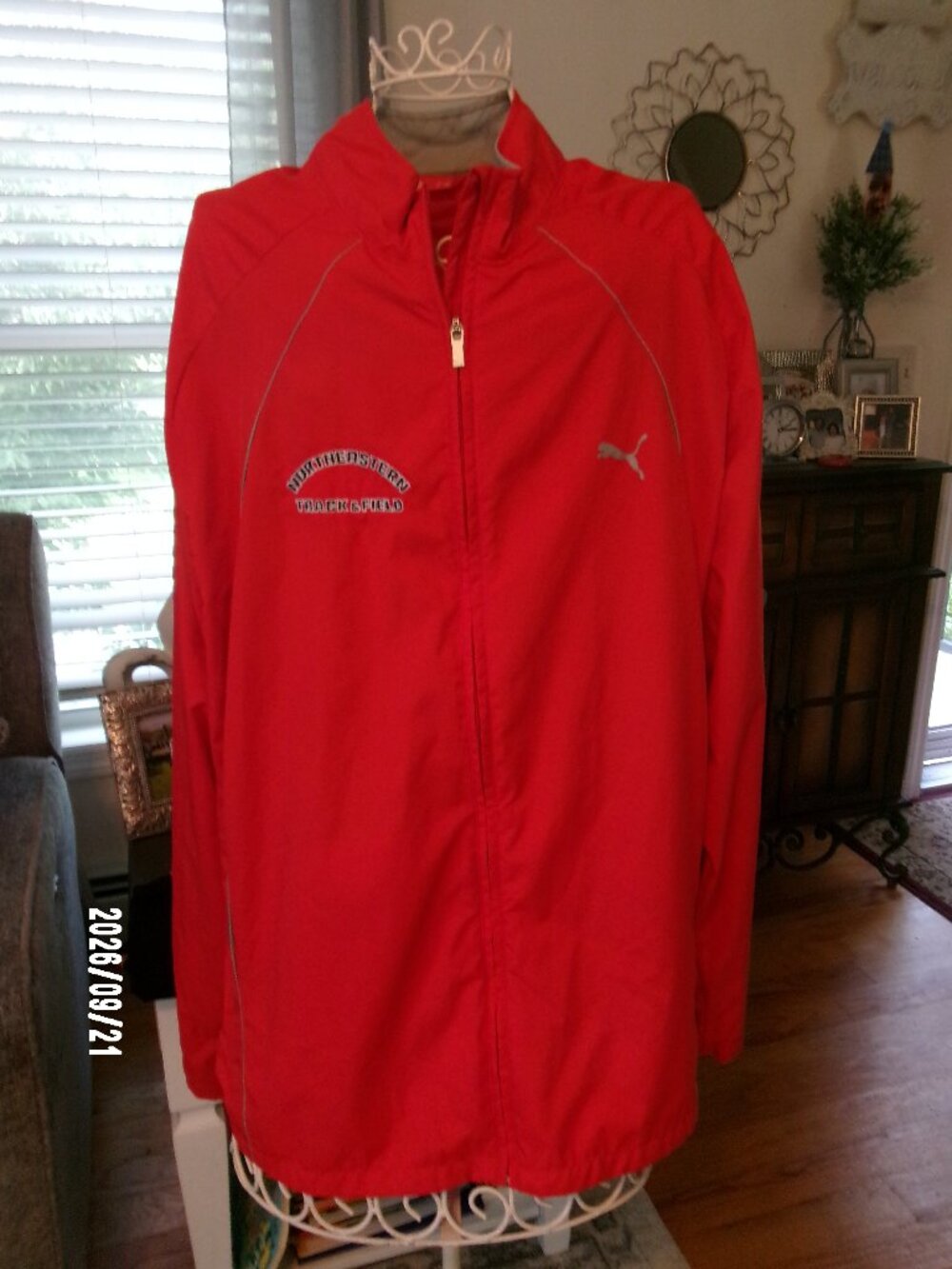 PUMA Jacket Men's Sz XL Northeastern University Windbreaker Jacket Red Zip Front